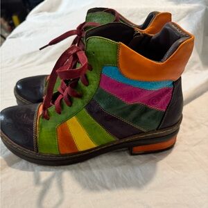 Superladystar Retro hand polished rainbow ankle boots, size 9